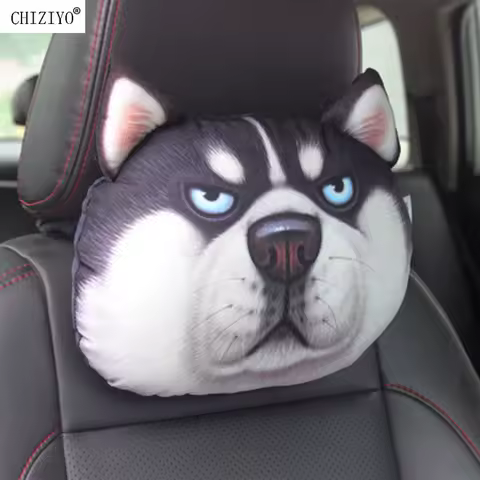 CHIZIYO Newest 2026 3D Printed Schnauzer Teddy Dog Face Car Headrest Neck Rest Auto Neck Pillow Without Filler