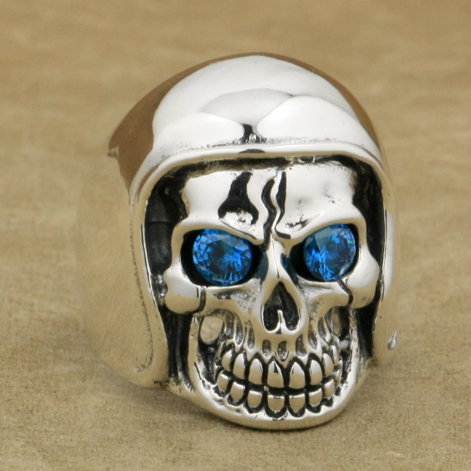 CZ Eyes 925 Sterling Silver Football Helmet Hat Skull Ring 9Q111 US Size 7 to 15