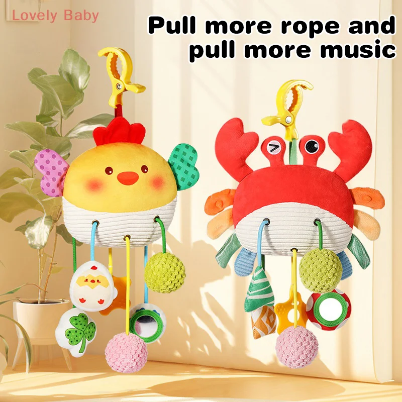 【BBS】Juguete de animación con cordón colgante para cama de bebé, sonajeros para bebé recién nacido, juguetes de cuerda para tirar, juguetes de dibujos animados, juguete educativo Montessori para bebé