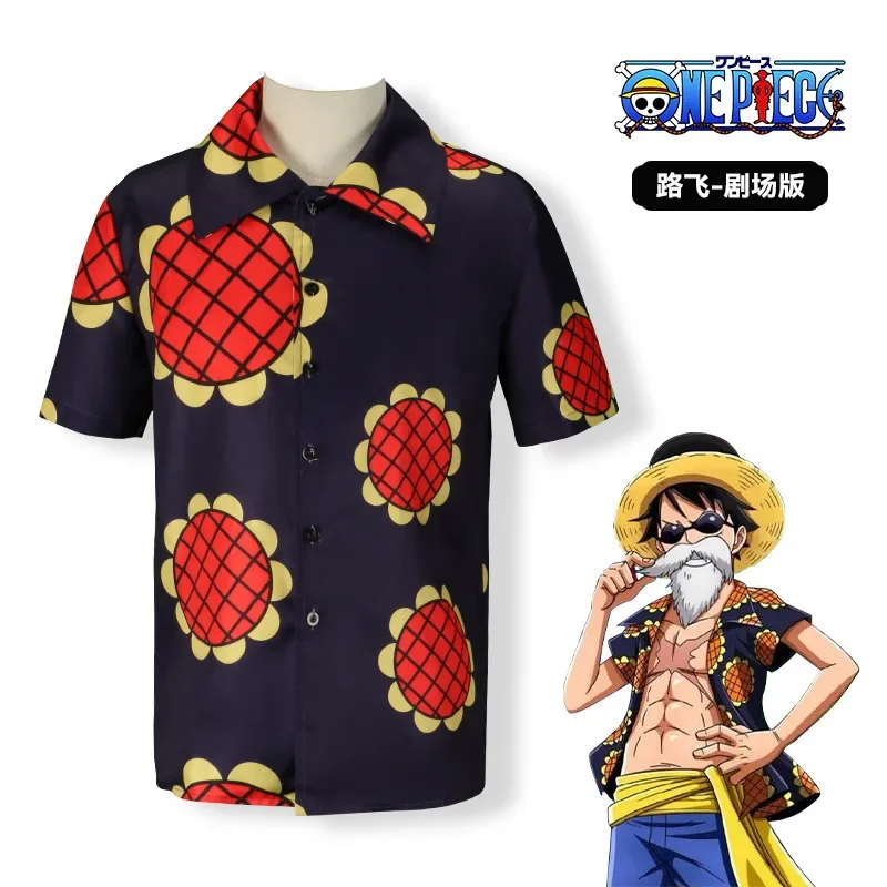 Herren Einteiler Hawaii-Hemd Sommer Tropischer Blumendruck Anime Kinder Kurzarm Lässiges Knopfleisten-Strandhemd