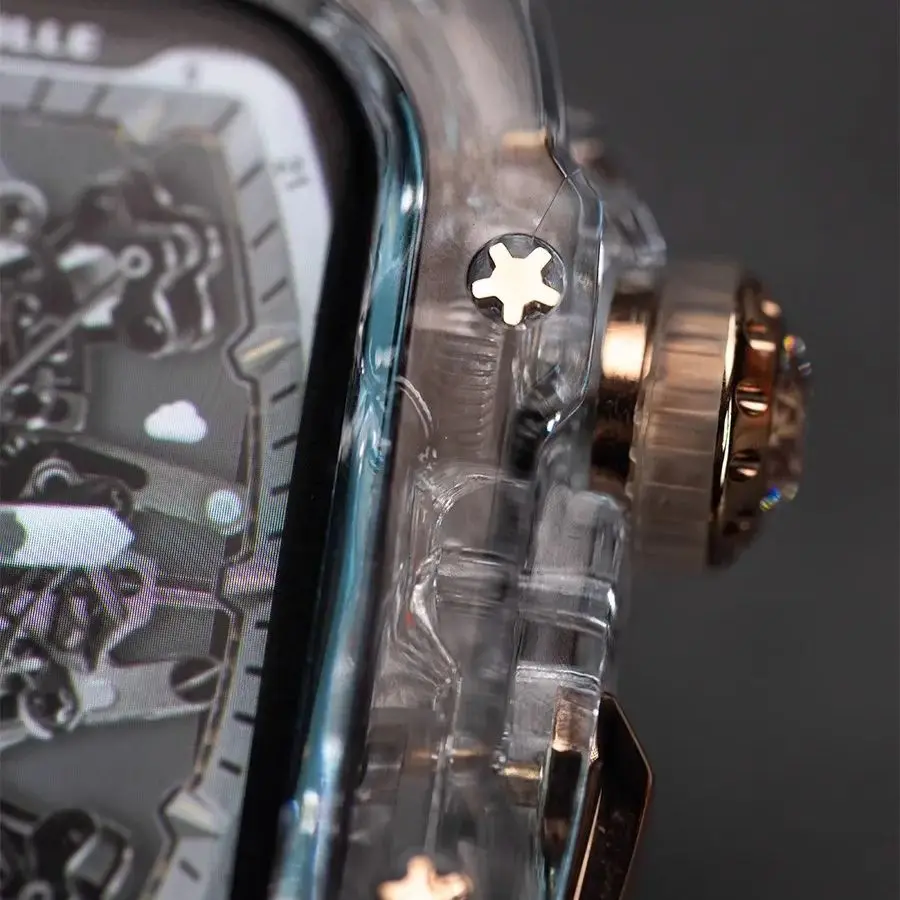 Fit For Apple Watch Ultra1/2 SE Series Super Clear FKM Watch Strap With Richard Transparent Shell Mod Case And Deployand Buckle