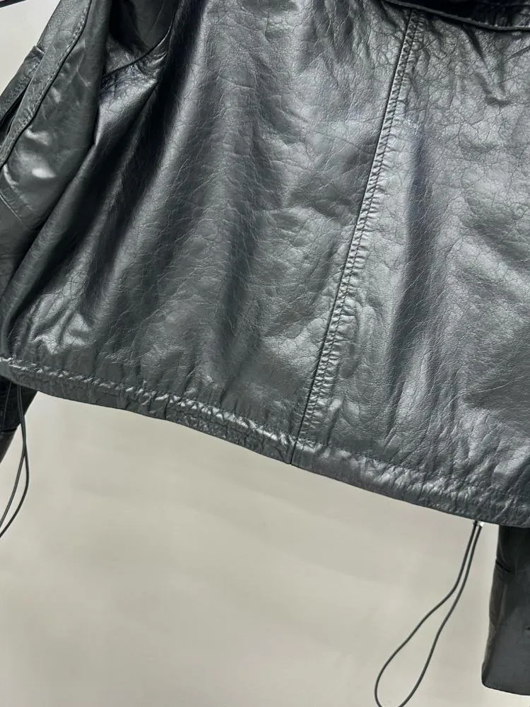 Nuovo designer Lady tasca con cerniera con cappuccio giacca in vera pelle di vacchetta manica lunga retrò autunno inverno stile corto casual femminile