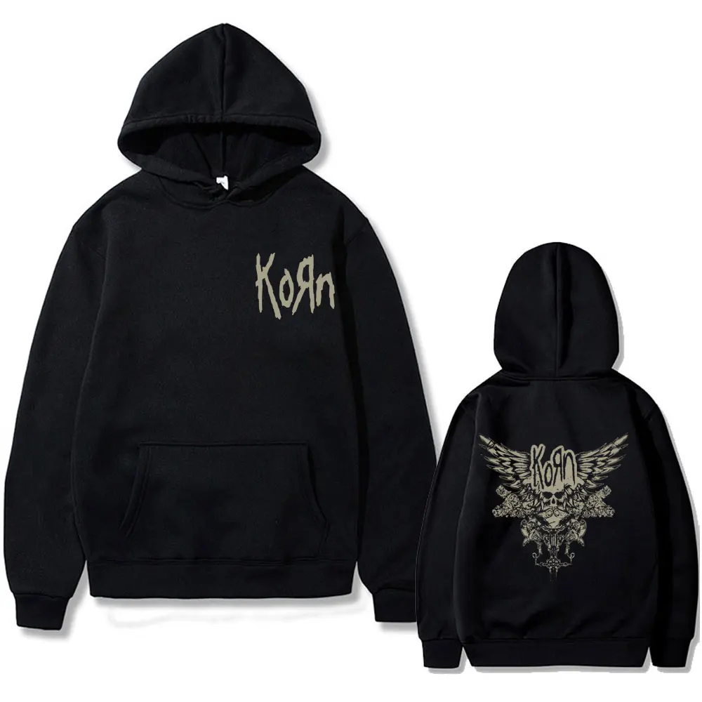 

Korn Skeleton Wings Girls Juniors Black Metal Gothic Rock Band Hoodie Men Women Vintage Oversized Fleece Cotton Pullover Hoodies