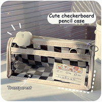 Kawaii Pencil Case Checkerboard  Lattice Large Capacity Canvas Pencil Bag for students Multifuncional school Stationery box