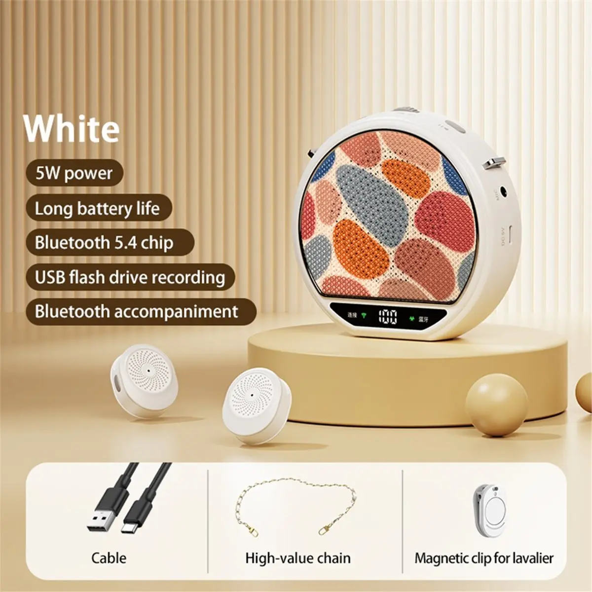 Wireless Voice Amplifier with BT 5.4 Portable Lavalier Microphone DSP Noise Reduction for Teaching, Meeting, Speeches