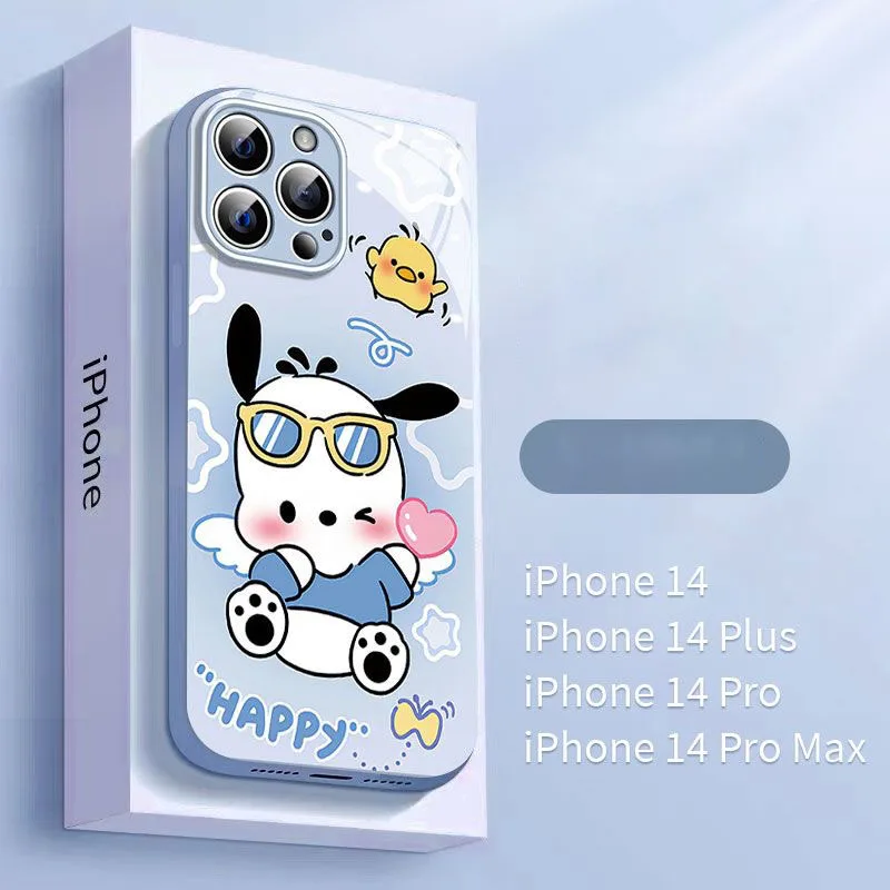 

Kawaii Pochacco Metallic-Color Phone Case For IPhone X XR XS 16 15 14 13 12 Mini 11 Pro Max 7 8 SE 20 Plus Glass Hard Cover