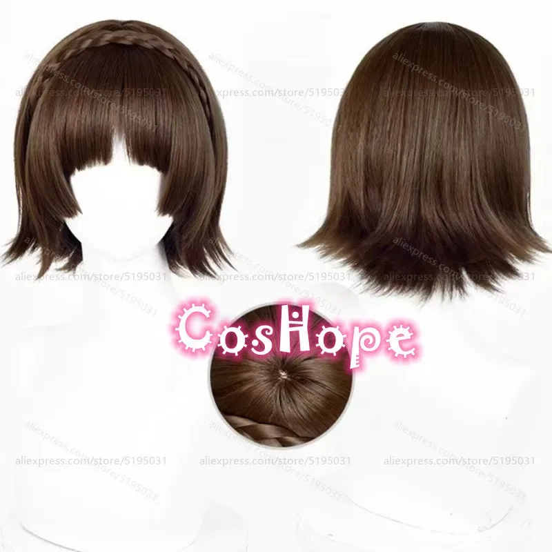 

P5 QUEEN Makoto Niijima Косплей Парик 25 см Короткие плетеные волосы Коричневый парик Косплей Аниме Термостойкие синтетические парики для костюма