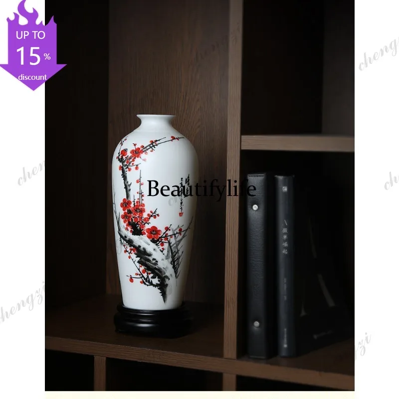 H132 suet jade ceramic hand-painted vase ornament Chinese classical bogu frame decorative porcelain vase