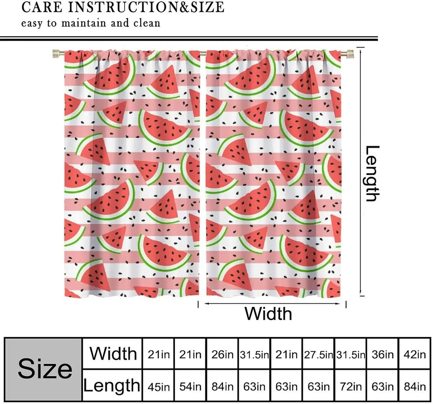 Cartoon Watermelon Slice Rod Pocket Curtain Pink White Stripe Fresh Fruit Seed Print Drapes Summer Kids Playroom Balcony Home