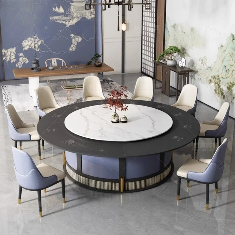 

Hotel rock slab dining table club hotel box invisible induction cooker dining table and chairs one person one pot new Chinese