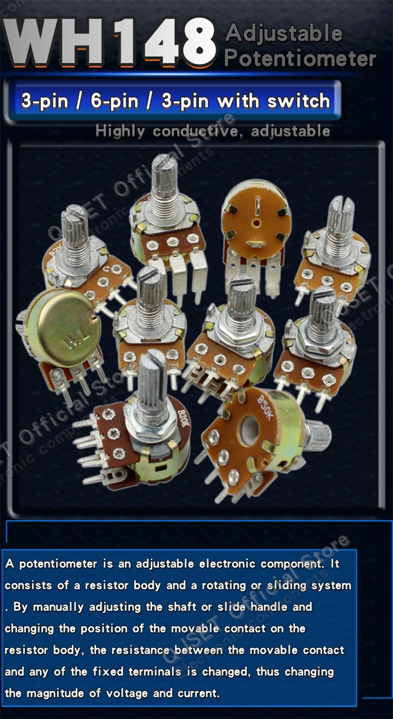5 stücke WH148 3-pin/6-pin Audio Verstärker Dreh Potentiometer Einstellbaren Widerstand B1KΩ 2K 5K 10K 20K 50K 100K 250K 500K 1M Ohm AG – Detail 1