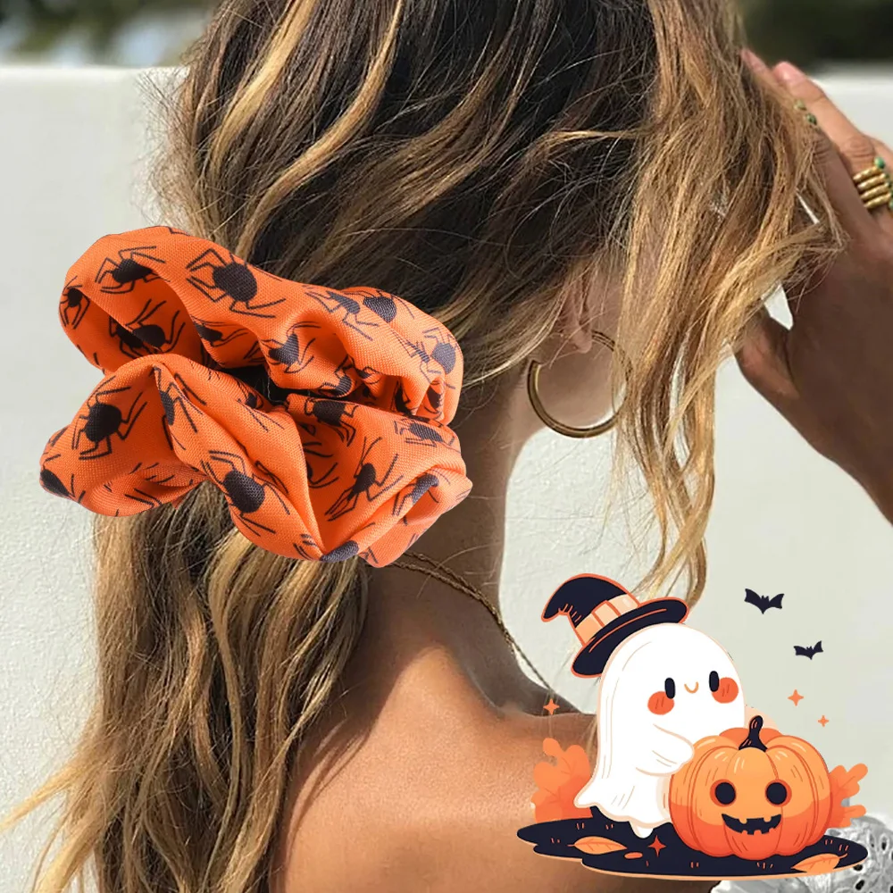 12PCS Ikat Rambut Usus Besar Atmosfer Halloween Baru, Kain Elastis Tinggi, Ikat Rambut Wanita, Aksesoris Rambut