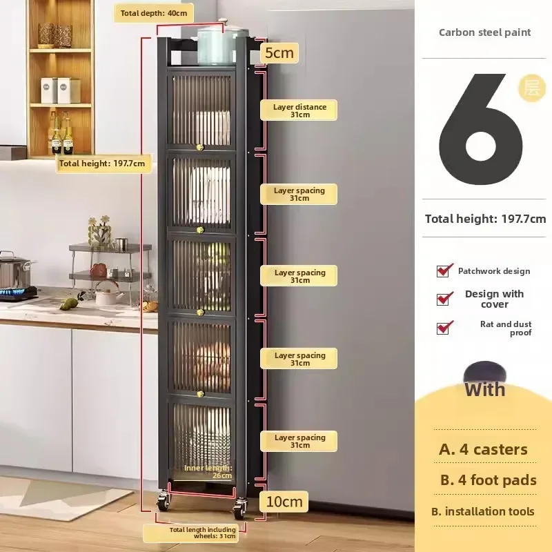 New model Kitchen Shelf Floor-to-ceiling Shelf Locker Microwave Pot Oven Cabinet Storage Rack with Cabinet Door