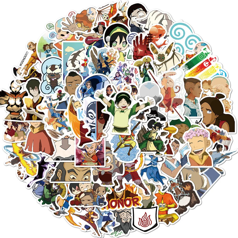 Avatar o último Airbender adesivos, desenhos animados do anime, engraçado, impermeável, DIY, bagagem, laptop, skate, brinquedo das crianças, 50 pcs, 100pcs