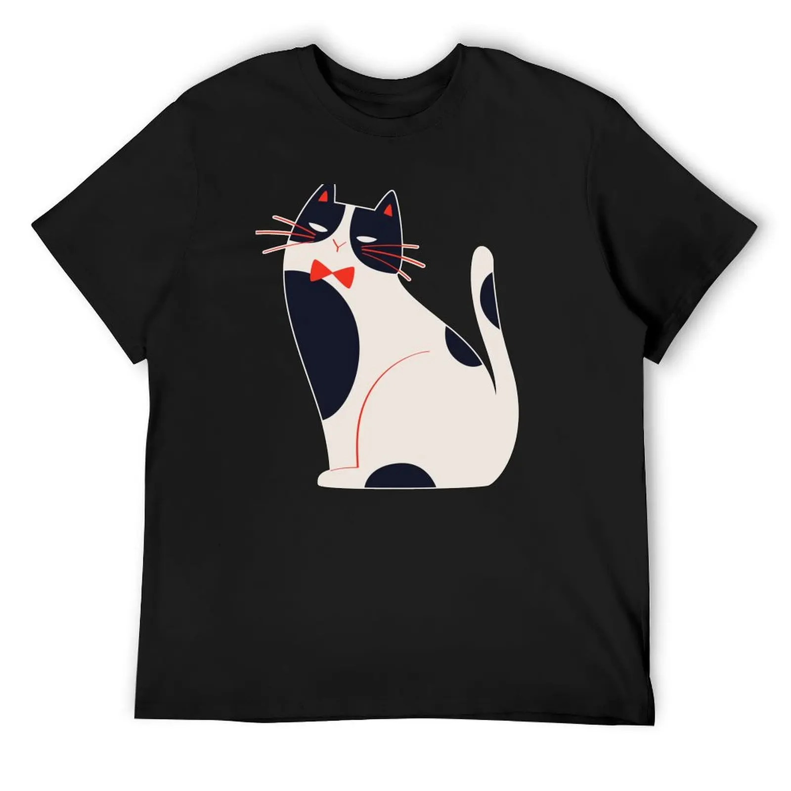 Tuxedo Cat Cute and Funny Colorful Illustrated Cat with Bow Tie Seamless Repeating Pattern T-Shirt