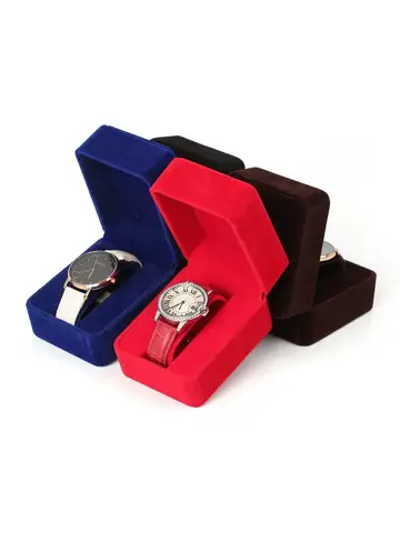 Caja de reloj de terciopelo de moda con esquina redonda, estuche de almacenamiento para reloj inteligente, accesorios de joyería, cajas de embalaje comerciales