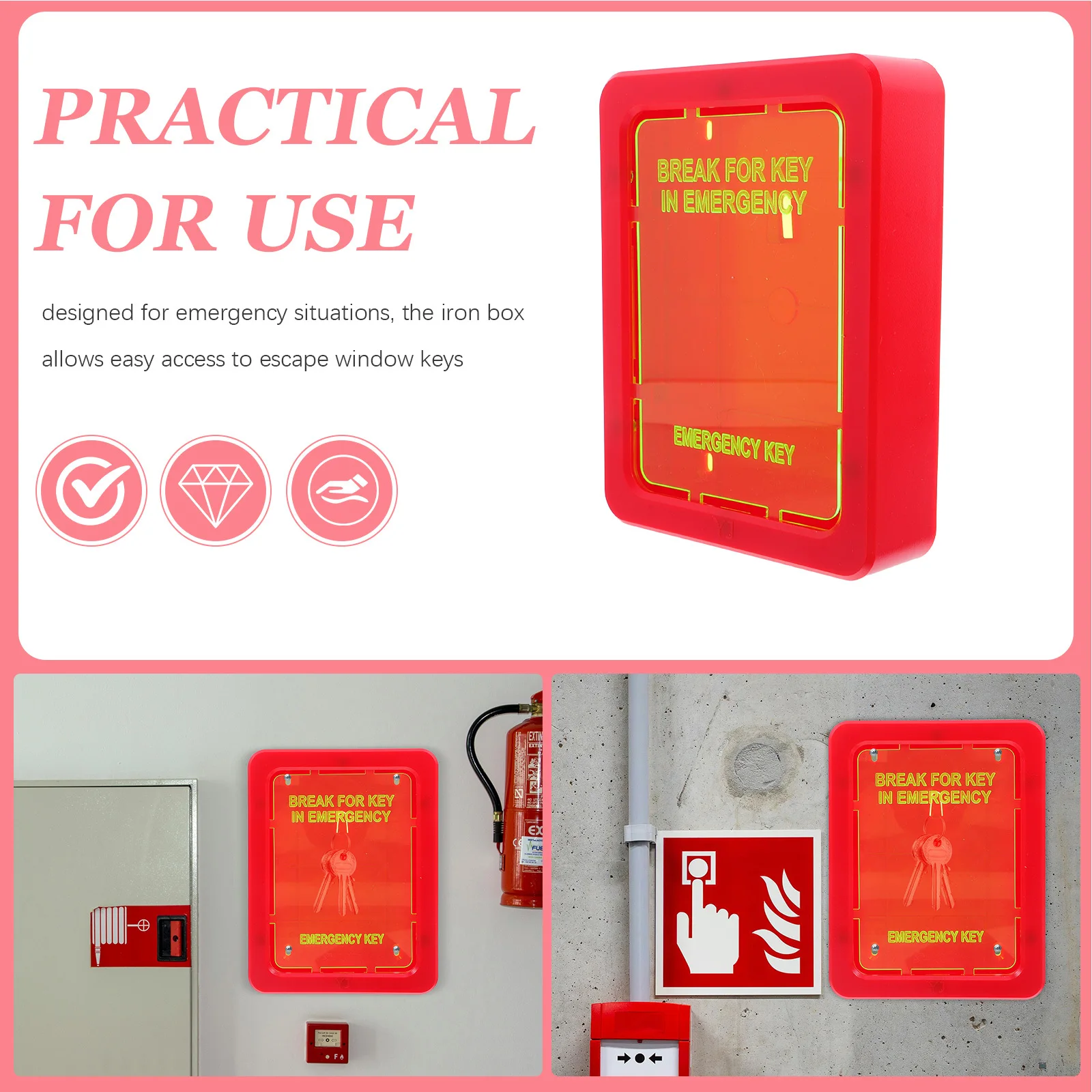 1Set Emergency Key Lock Box Wall Mounted Fireproof Door Key Holder Compact Design Security Storage for Home Safety