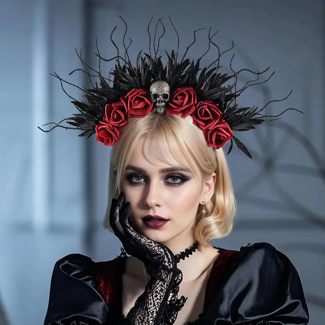

Women's Halloween Skull Headband Rose Flower Crown Party Hair Accessory Carnival Hair Hoop Ornament Headpiece