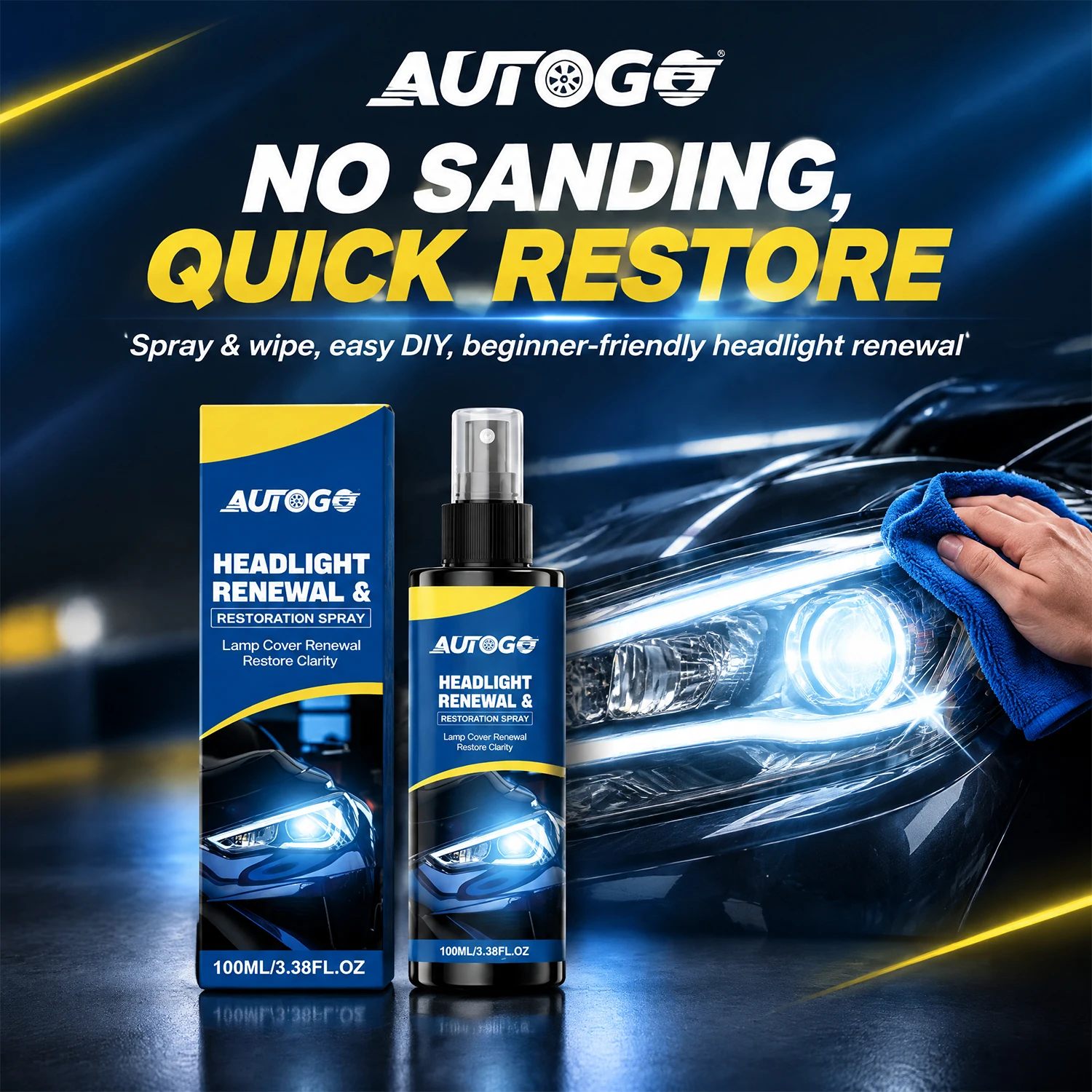 100ml Headlight Repair Frost Spray, No Grinding Needed Headlight Restoration Fluid, Remove Yellow Oxidation Haze Minor Scratches
