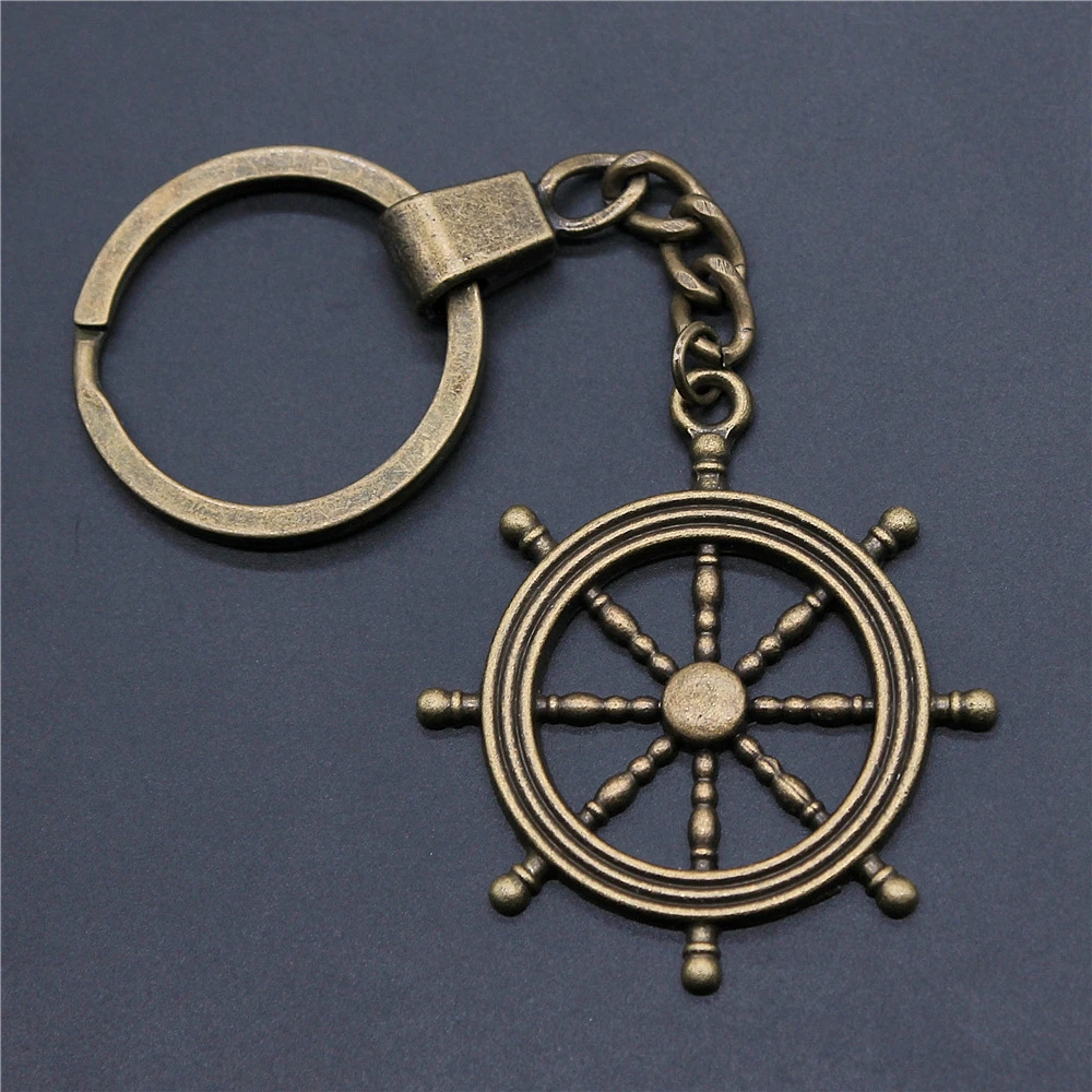 Fashion Antique Bronze Color 45x40mm Rudder Charms Pendants DIY Men Car Key Chain Ring Holder Keyring Jewelry Gift