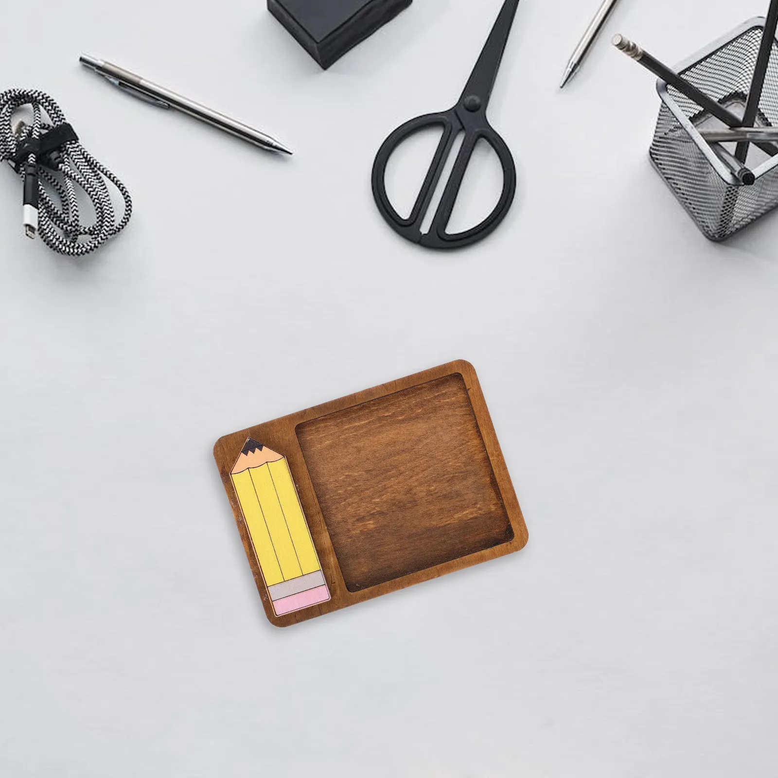 Wooden Memo Holder Desktop Notepad Dispenser Compact Natural Wood Paper Organizer for Office and Home