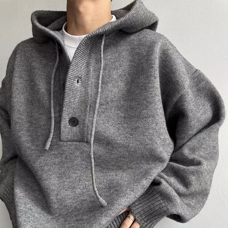 

Мужской свитер оверсайз свободного кроя из трикотажа на осень-зиму, повседневный, с капюшоном, из полиэфирного волокна, с длинными рукавами