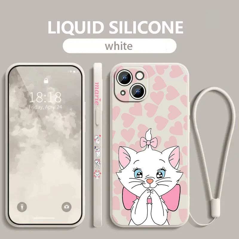 Cute The Aristocats Marie Cat Apple iPhone Phone Case For 14 13 12 11 Pro Max Plus XS XR X 8 7 SE 2 3 Liquid Left Rope Cover