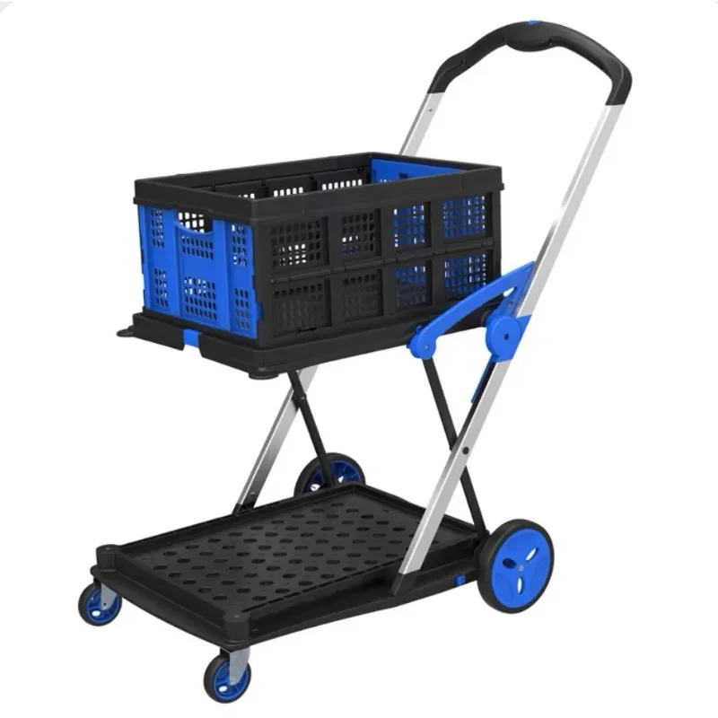 New Double Decker Folding Lightduty Aluminum Shopping Carts With Storage Crate