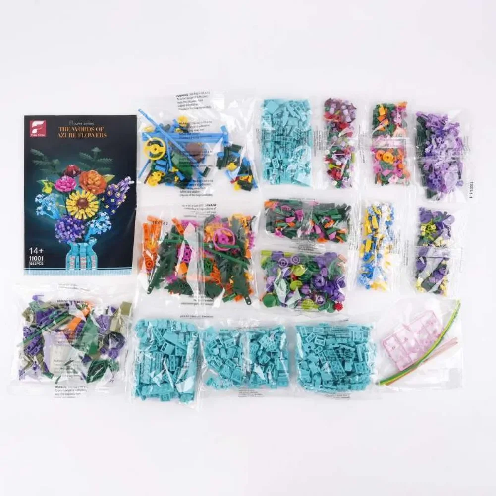 

Набор строительных блоков MOC «Цветочный букет» с вазой: подсолнух, роза, гортензия. Декоративный набор. Рождественский подарок. Совместим с Leduo.