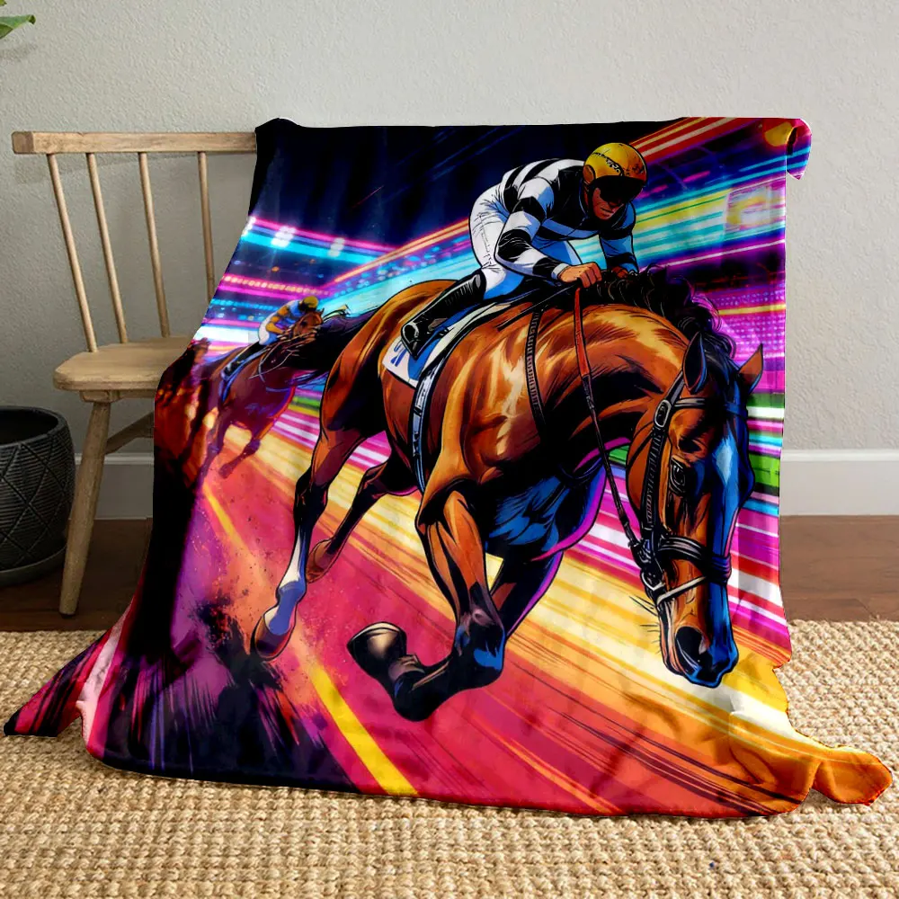 1PC Watercolor Cyber Style Horse Racing Printing Adult Children Warm Blankets Home Travel Car Soft and Comfortable Multi-Size