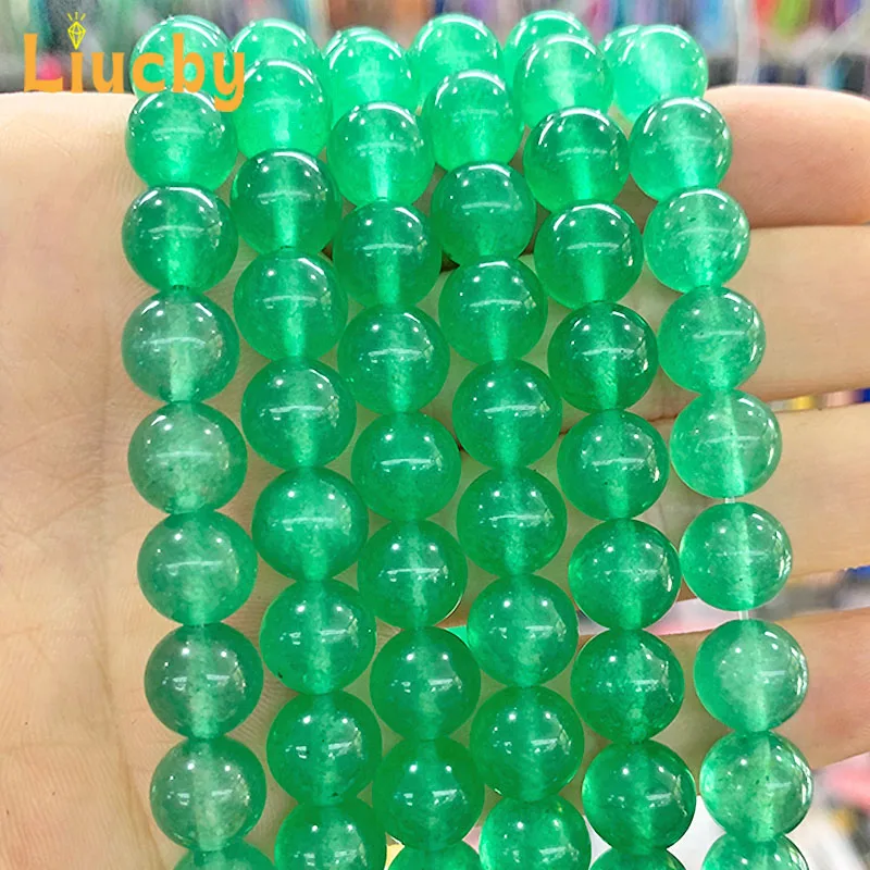 Natural Chinese Jades Bead Natural Green Chalcedony Stone Round Beads For Jewelry Making DIY Bracelets Necklace 4/6/8/10/12/14MM