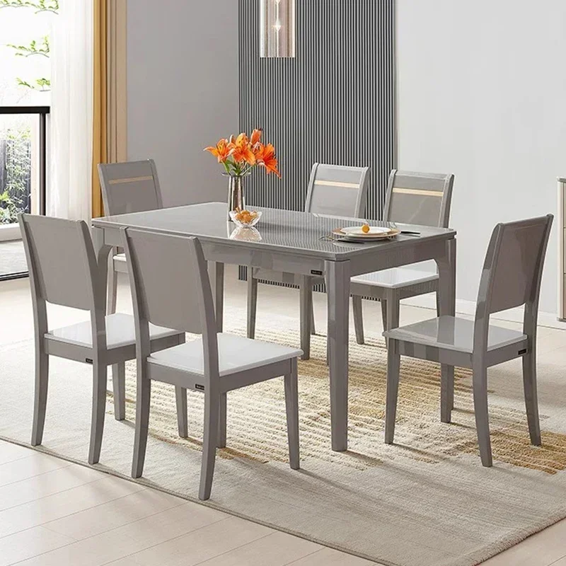 Luxury Glass Dining Table Rectangular Unique Modern Restaurant Chairs Tables Conference Living Room Mesas De Comedor Furniture