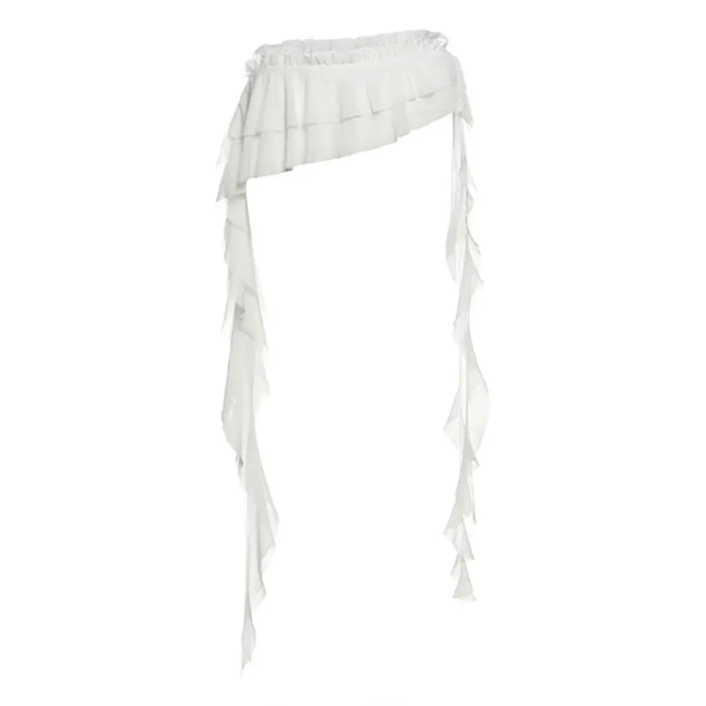 Embroidered Flower Lace Mini Skirt Irregular Y2K Streetwear Lace Up Ruffles Skirt Lace-up Design See Through Butt Curtain