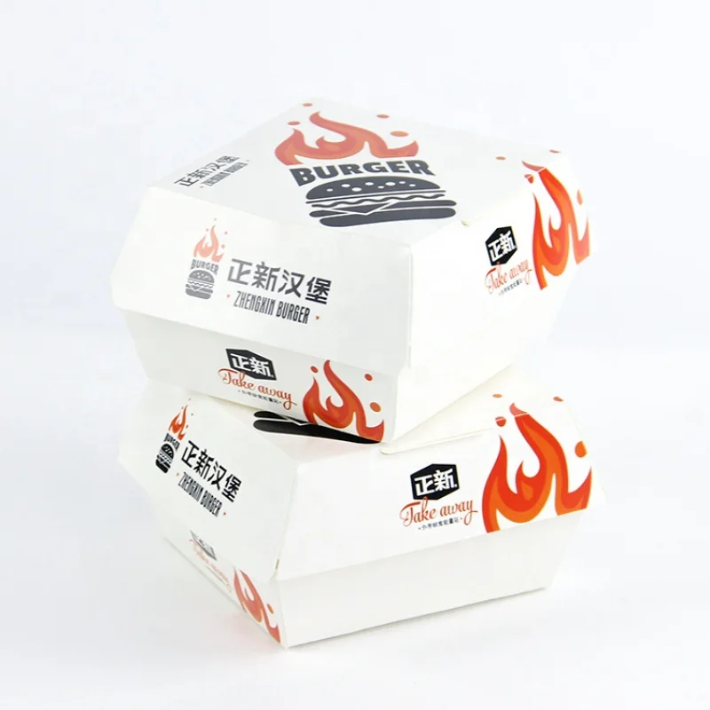 Pacote de Fast Food, descartável, biodegradável, papel Kraft, impressão personalizada, Takeaway Burger Box Container, produto personalizado