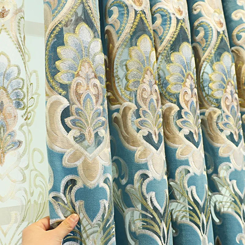 Luxury Chenille Cashmere Embroidery High Shading Hollow Custom Size Curtains for Living Dining Room Bedroom Fashion Window Door