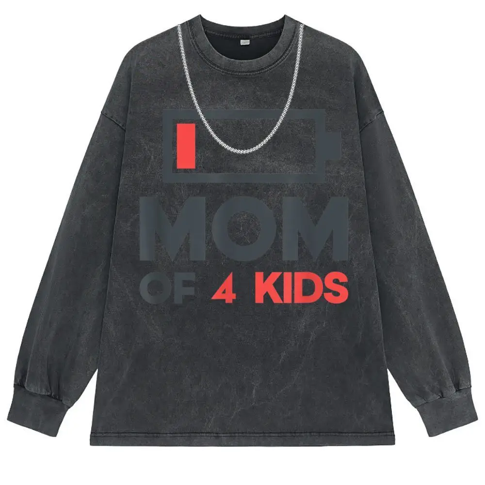 Mom Of 4 Kids Shirt Women's Long Sleeve Tshirts Men Street Summer/Autumn Sweatshirts High Street Sportswears 2023 Newest