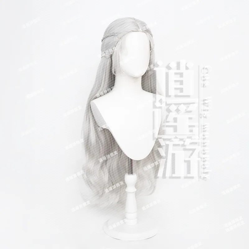Naraka: Bladepoint Ji Yingying Cosplay Wig Simulation Scalp Top Silver Long Curly Hair Halloween Gift