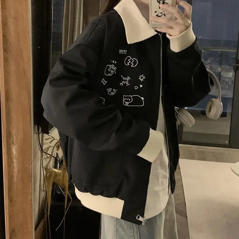 

Baseball Jackets Hood Womens Winter Anti-Freezing Couples Knitted Function Embroidery Simple Adjustable Windproof Fur-Collar Y2K