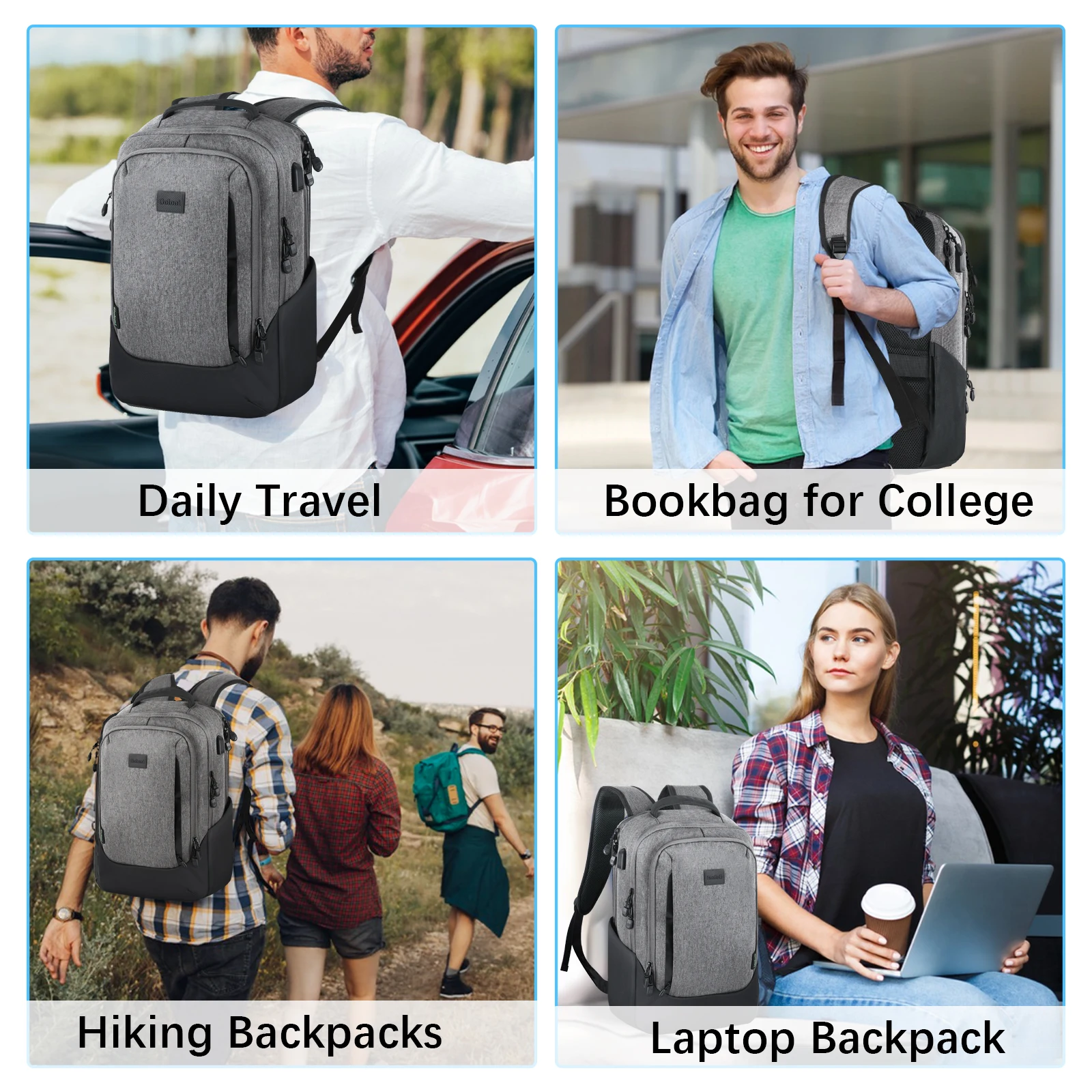 Multi-functional Travel Backpack, Large Capacity for Men Women Waterproof Business Work Bag, College Laptop Backpack with