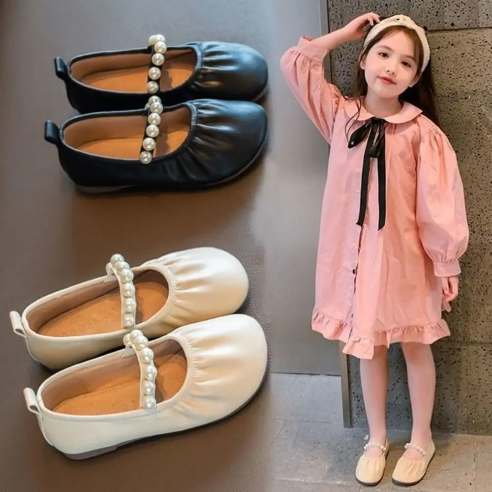 

Elegant Sweet Children Leather Shoes Soft Soled Pearl Girls Princess Shoes Lightweight Slip-on Style Mary Jane Shoe Banquet