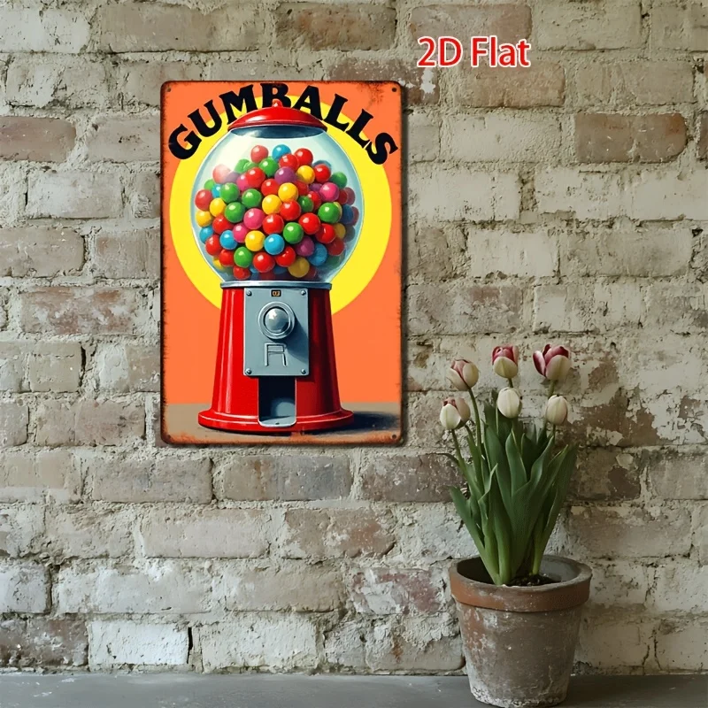 Vintage Gumball Machine Metal Sign -  Print, Colorful Retro Gumball Design with 