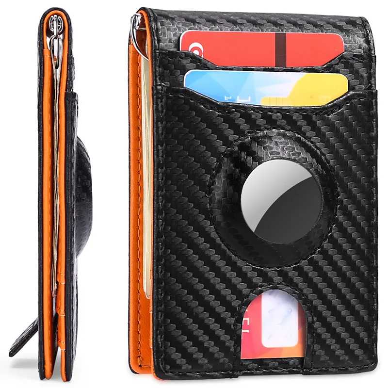 

Men's short wallet with airtag tracker for positioning, ultra-thin and simple RFID anti-theft dollar holder in stock