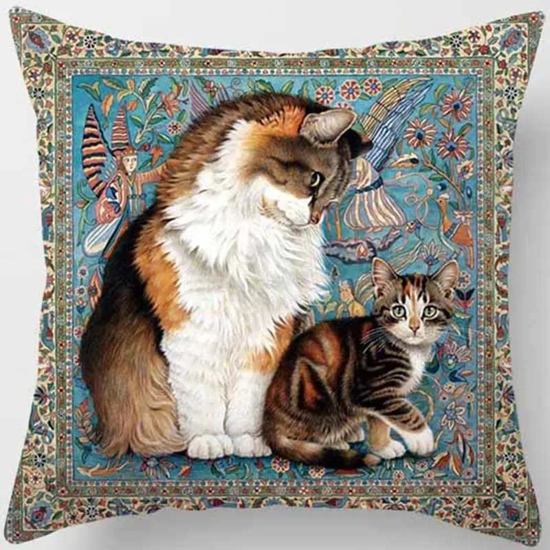 

Retro Winter Snow Lavender Cat Pillowcase 2D Flat Printed Peach Skin Cushion Cover Ancient Ruins Landscape Decor For Couch Bed