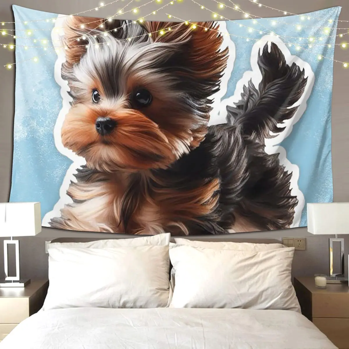 

Гобелен с рисунком собаки йоркширского терьера, художественный настенный гобелен, эстетический домашний декор, гобелены для гостиной, спальни, общежития