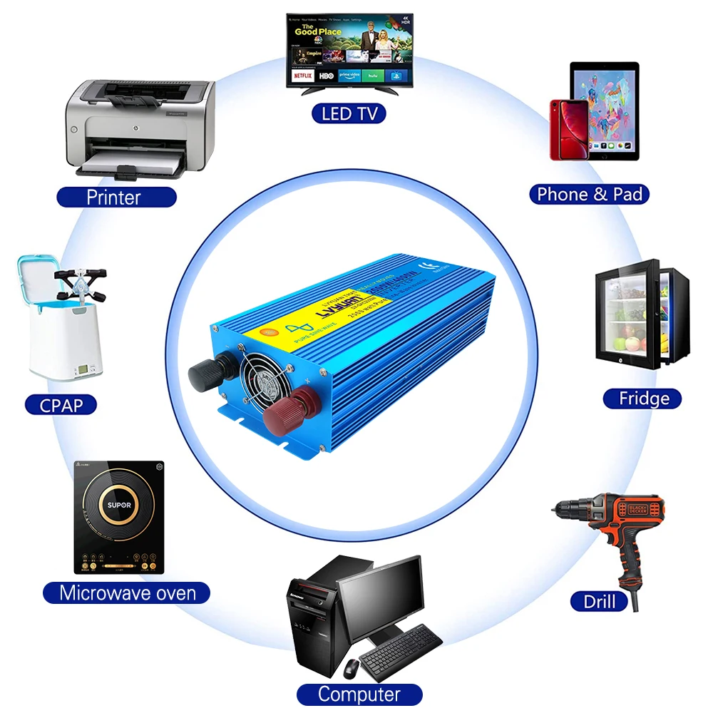 Inverter a onda sinusoidale pura 12V 24V 110V 220V 3000W 4000W 5000W Picco LED e LCD Display digitale Convertitore solare per auto Convertitore UN