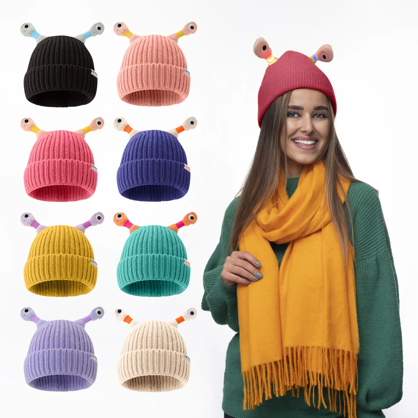 Autmn And Winter New Trendy Interesting Parent-child Cute Glowing Warm Knitted Hat For Adult And Kids