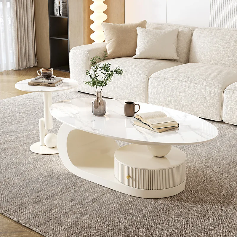 

Modern light luxury style, oval coffee table, small apartment minimalist side table combination