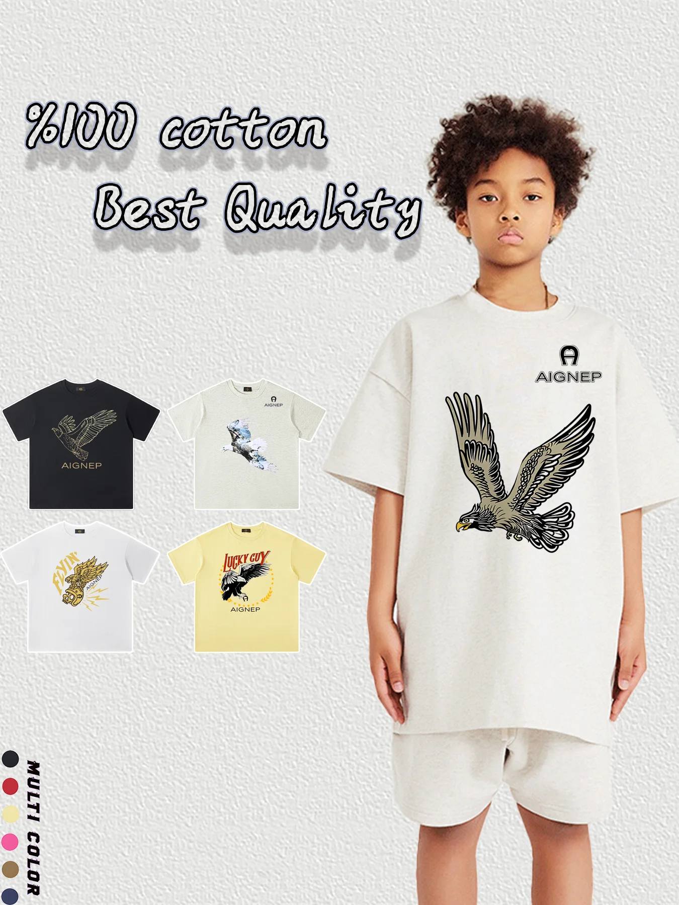 

Fashion Child Tees %100 Cotton Kids Summer Short sleeve Casual Wear Cartoon Eagle Print Shirt Boys T-shirt Vacation O Neck Tops
