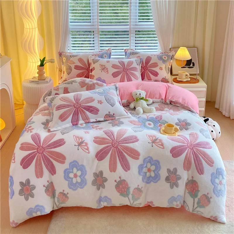 

Autumn and Winter Printed Snowflake Fleece Single Quilt Cover Thickened Warm Duvet Cover Bedding for Double Use 180x220 220x240