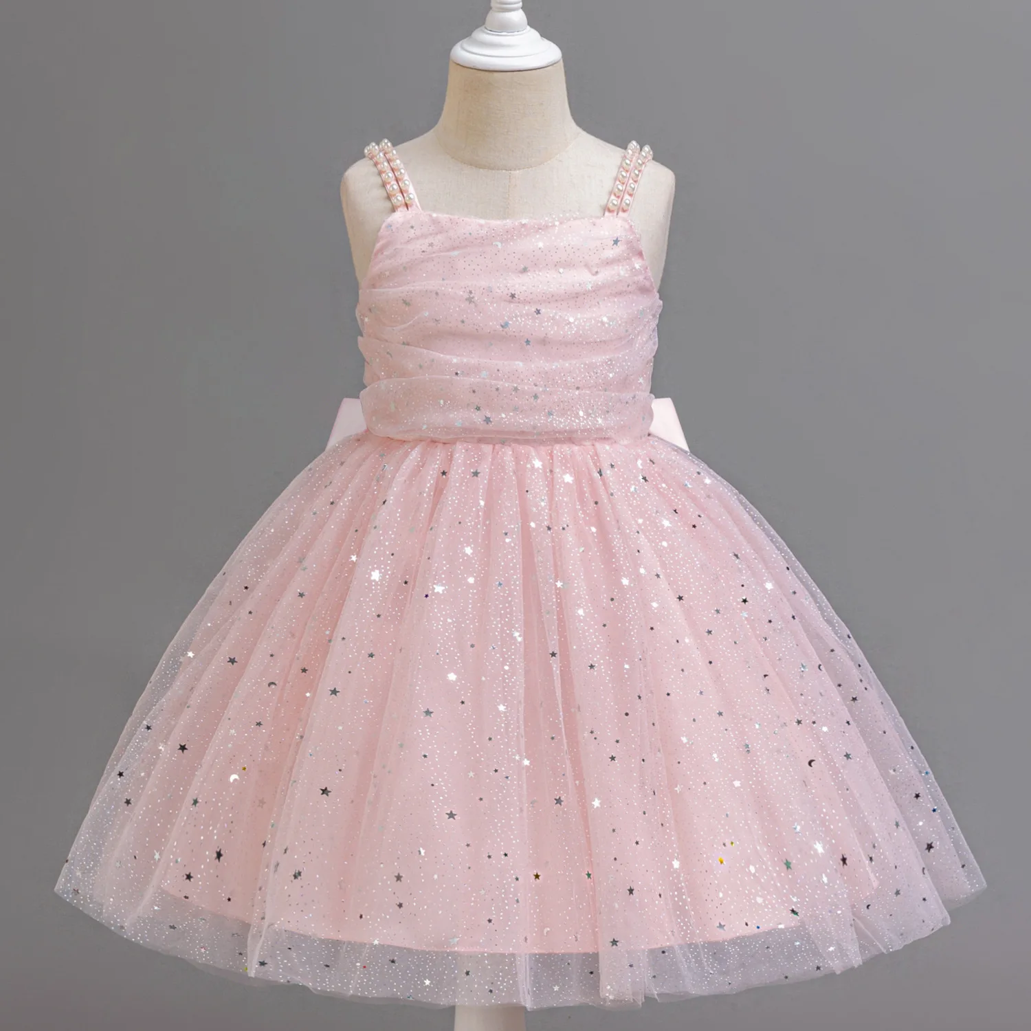 Baby Girl Lace Dresses Sparkling Weddings Pink Dress Elegant Princess Party Tutu Toddler Kids Birthday Baptism Formal Ball Gowns